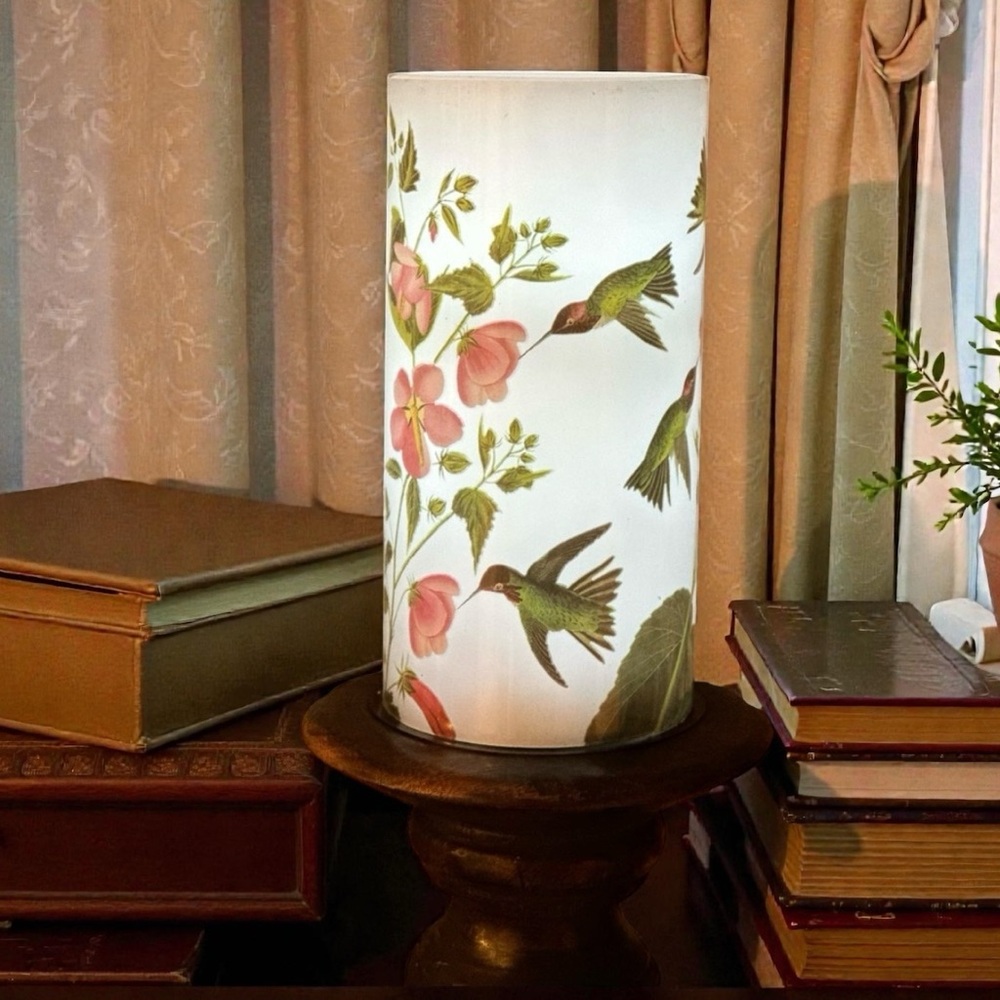 Rain Caper Flameless Candle featuring John J. Audobon’s Anna’s Hummingbird art